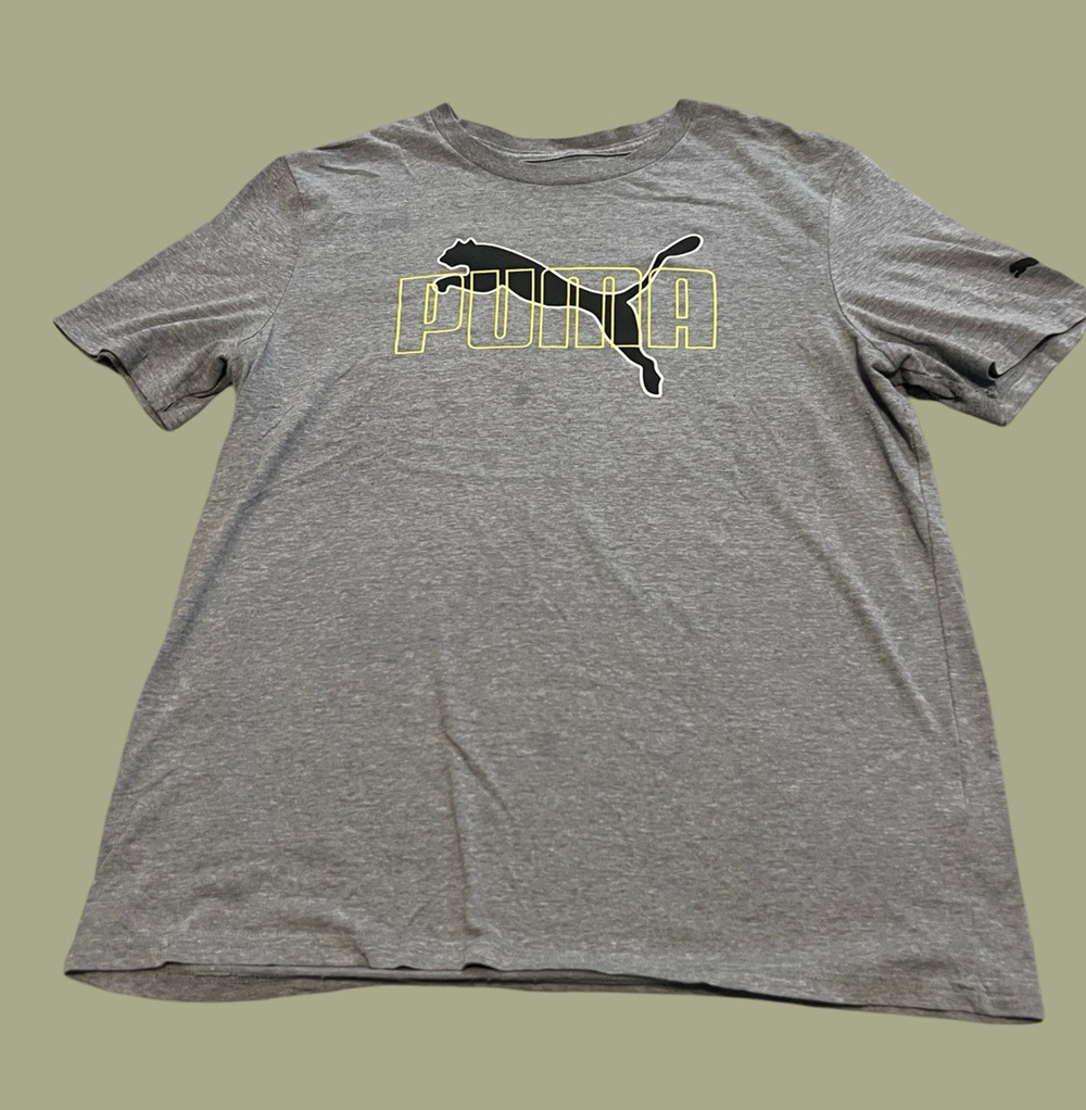PUMA Big Cat Logo Short Sleeve Athleticwear Sports Shirt, Gray| Men's: L